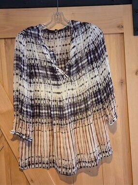 Rose & Olive Tie Dye Semi Sheer Blouse Sz L Artsy Boho Beachy Tank LinedV Neck